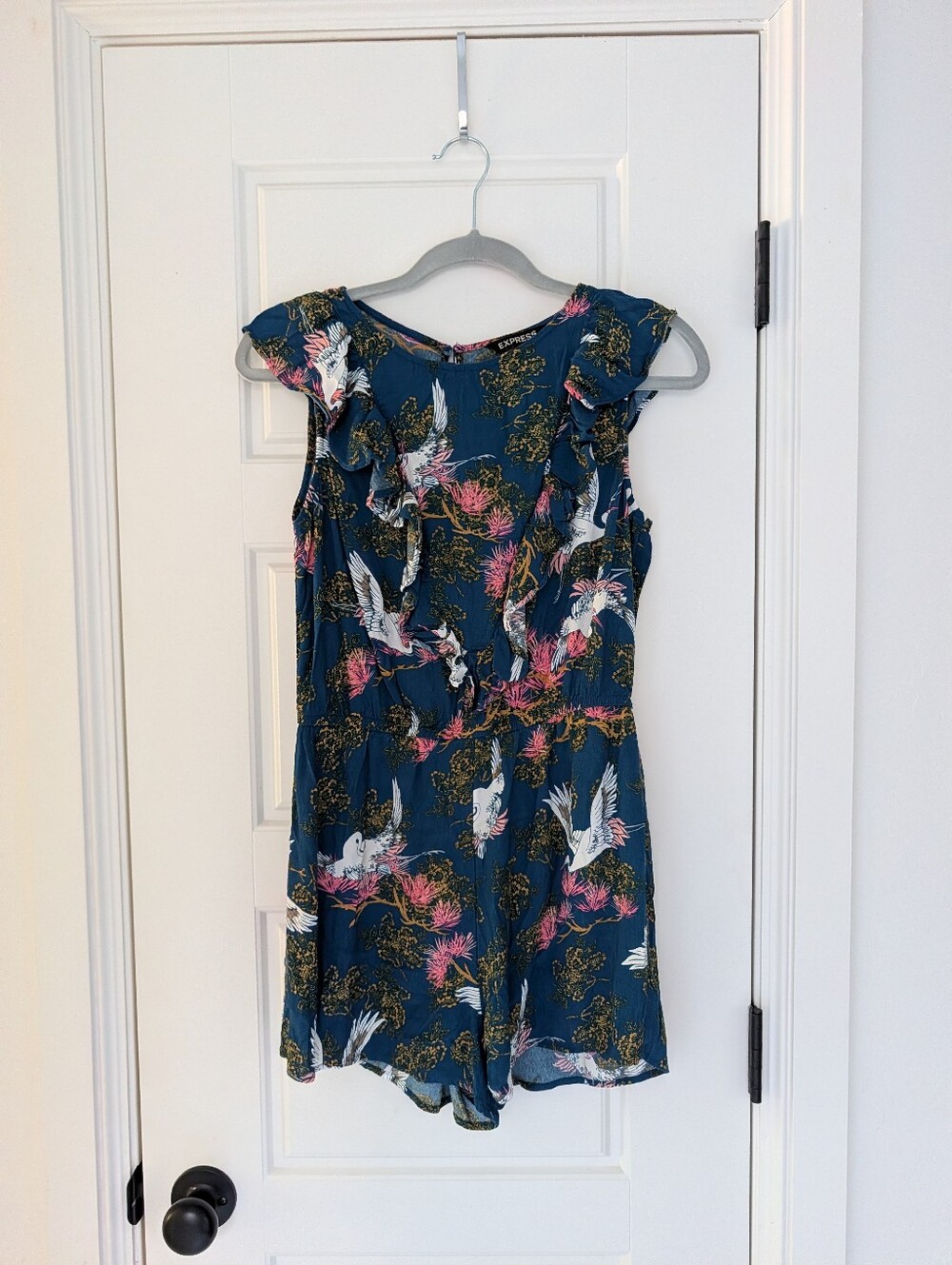 Express Women's Teal Swan Print Romper